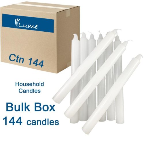 144x Candles Household White Lume 200mm x 20mm